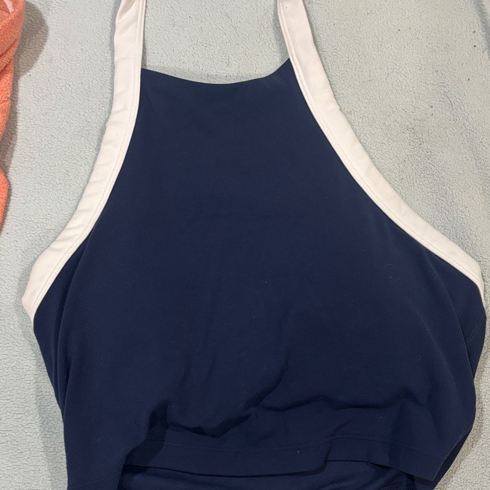 Navy Blue Halter Top with White Trim set